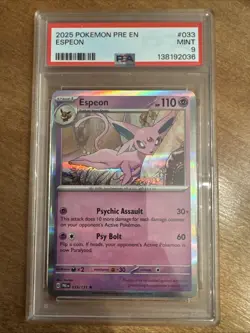 2025 POKEMON PRE EN-PRISMATIC EVOLUTIONS HOLO ESPEON 033/131 PSA 9 - Image 1