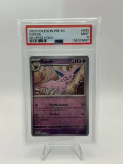 Pokemon Espeon Prismatic Evolutions Reverse Holo Rare Card 33/131 PSA 9 - Image 1