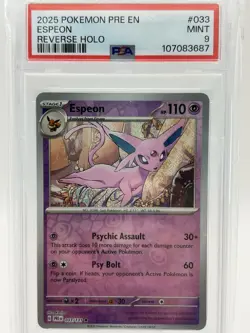 Pokemon Espeon Prismatic Evolutions Reverse Holo Rare Card 33/131 PSA 9 - Image 2