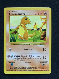 Charmander 46/102 Shadowless Base Set Starter Vintage WOTC Pokemon Card - MP (1) - Image 1