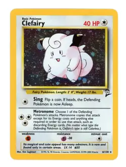 Pokemon Base Set 2 Clefairy 6/130 Holo Rare LP Lightly Played Condition Vintage - Image 1