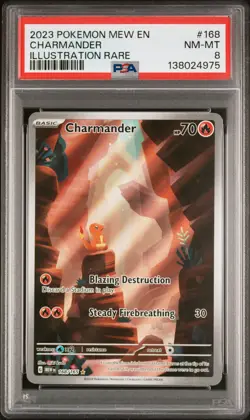 2023 POKEMON MEW EN-151 ILLUSTRATION RARE #168 CHARMANDER PSA 8 - Image 1
