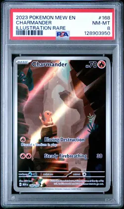2023 POKEMON MEW EN-151 ILLUSTRATION RARE #168 CHARMANDER PSA 8 - Image 1