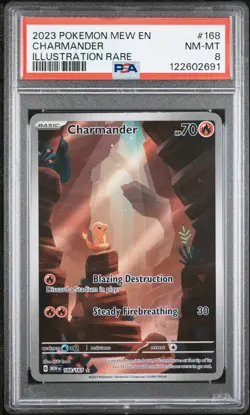 2023 POKEMON MEW EN-151 ILLUSTRATION RARE #168 CHARMANDER PSA 8 - Image 1