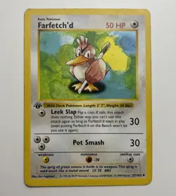 1999 Pokemon Base Set 1st Edition Farfetch'd 27/102 LP WOTC Wizards Shadowless - Image 1