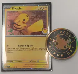2026 Pikachu 051/162 Pokemon Day 30th Anniversary Stamped Promo TCG Plus Coin - Image 1