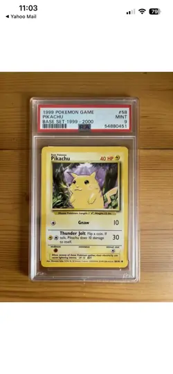 PIKACHU YELLOW CHEEKS 1999-2000 4th PRINT POKEMON CARD BASE SET - PSA 9 MINT - Image 1