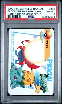 1999 POKEMON JPN BANDAI CARDDASS VENDING SER 5 BULBASAUR/GLOOM/PIKACHU PSA 8 - Image 1