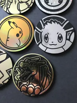 8 X Pokemon Large Coins Coin Tokens Shiny Eevee Pikachu Charizard Fuecoco - Image 2