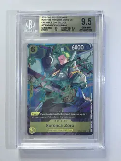 2025 ONE PIECE OP07-113 RORONOA ZORO ONE PIECE DAY DALLAS PROMOBeckett 9.5 - Image 1