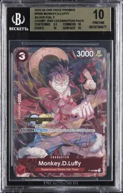 2023 ONE PIECE PROMO SILVER FOIL CHAMPIONSHIP #P-006 MONKEY D. LUFFY BGS 10 - Image 1