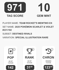 Pokemon Team Rocket's Mewtwo ex 231/182 Destined Rivals TAG 10 GEM MINT (971)ENG - Image 3