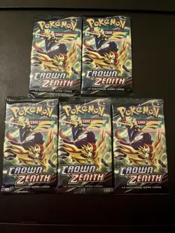 Pokemon TCG Crown Zenith Sealed Booster Packs X5 Bundle New - Image 1