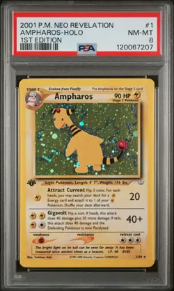 2001 POKEMON NEO REVELATION 1ST ED #1 AMPHAROS-HOLO PSA 8 - Image 1