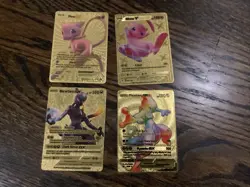 Four Gold Foil Mewtwo Ex/GX And Mew V/EX Pokemon Fan Art Cards - Near Mint - Image 1