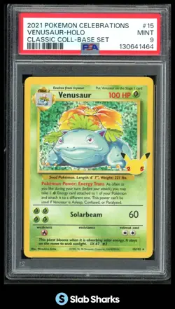 2021 POKEMON SWSH CELEBRATIONS #15/102 VENUSAUR HOLO BASE SET CLASSIC COLL PSA 9 - Image 1