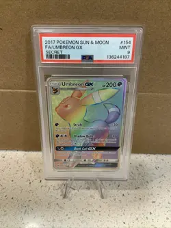 Pokemon TCG Umbreon GX 154/149 Sun Moon Base Set 2017 Secret Rainbow PSA 9 - Image 1