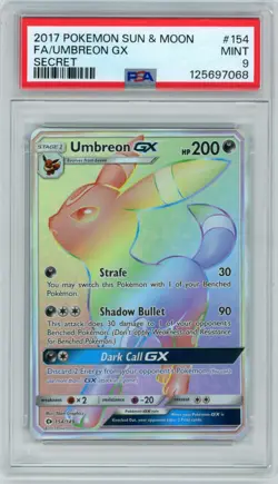 Pokemon TCG Umbreon GX 154/149 Sun Moon Base Set 2017 Secret Rainbow PSA 9 - Image 1
