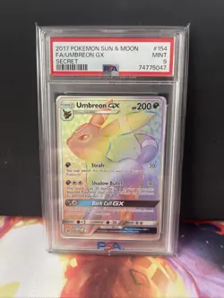 Pokemon TCG Umbreon GX 154/149 Sun Moon Base Set 2017 Secret Rainbow PSA 9 - Image 1
