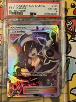 PSA 8 NM/MT Lusamine Full Art Ultra Prism Holo Pokemon 153/156 - Image 1