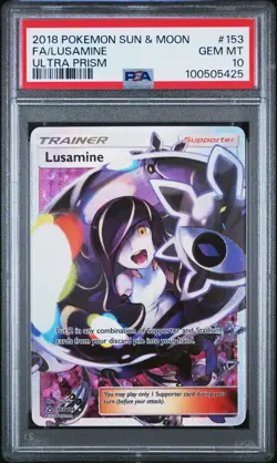 2018 POKEMON SUN & MOON ULTRA PRISM #153 FULL ART/LUSAMINE PSA 10 - Image 1