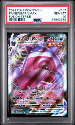 2021 POKEMON SWORD & SHIELD FUSION STRIKE #157 FULL ART/GENGAR VMAX PSA 10 - Image 1