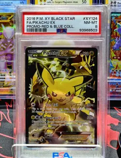 Pikachu EX XY124 2016 Pokemon XY Full Art Promo PSA 8 Red & Blue Pokemon TCG - Image 1