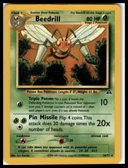 Beedrill 18/75 Neo Discovery Regular Pokemon Card Rare LP HTF - Image 1