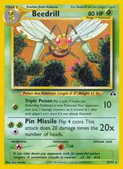 Beedrill - 18/75 - Pokemon Neo Discovery Unlimited Rare Card WOTC MP - Image 1