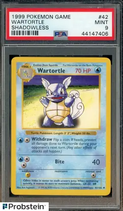 1999 Pokemon Game Shadowless #42 Wartortle PSA 9 MINT - Image 1
