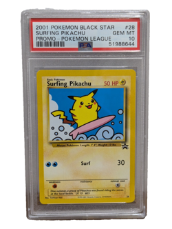 Surfing Pikachu Promo #28 PSA 10 Pokemon Graded Card Black Star Promo League #B - Image 1