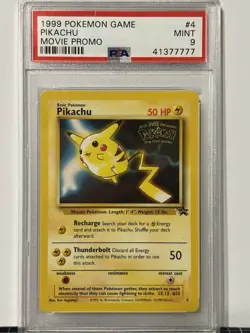 1999 Pikachu #4 Black Star Promo WB the First Movie, WOTC Pokemon TCG, PSA 9 - Image 1