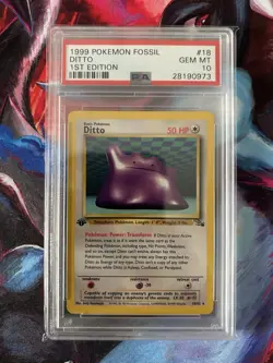 PSA 10 1st Edition Ditto Fossil - (18/62) GEM MINT 1999 Pokemon English - Image 1
