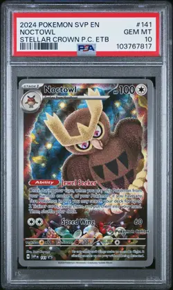 2024 POKEMON SVP EN-SV #141 NOCTOWL STELLAR CROWN POKEMON CENTER ETB PSA 10 - Image 1
