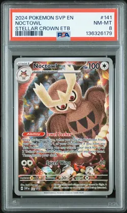 2024 POKEMON SVP EN-SV BLACK STAR PROMO #141 NOCTOWL PSA 8 - Image 1