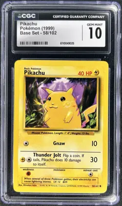 Pikachu #58 Base Set 1999 Pokemon TCG CGC 10 ⚡ - Image 1