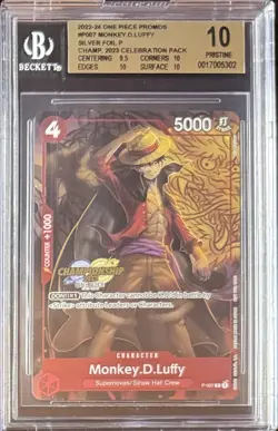 One Piece Promos Monkey D Luffy Silver Foil Championship 2023 Celebration BGS 10 - Image 1