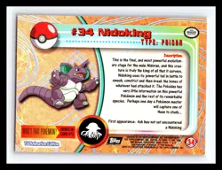 💥 Nidoking 1999 Topps Pokemon TV Non Holo Animation Series Black Logo # 34 - Image 2