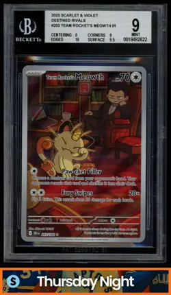 2025 POKEMON SV DESTINED RIVALS - DRI EN #203/182 TEAM ROCKET'S MEOWTH IR BGS 9 - Image 1