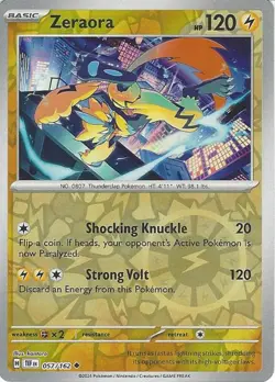 Zeraora 057/162 Uncommon Reverse Holo Pokemon Scarlet & Violet Temporal Forces - Image 1