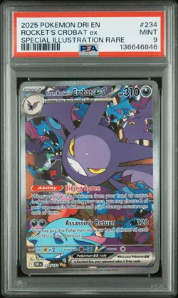 2025 POKEMON DRI EN-DESTINED RIVALS #234 TEAM ROCKET'S CROBAT EX PSA 9 - Image 1