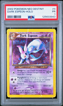 PSA 1 SWIRL 2002 Neo Destiny Dark Espeon 4/105 HOLO FOIL Rare Pokemon Card - Image 1