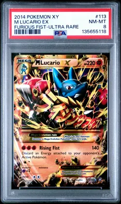 2014 POKEMON XY FURIOUS FISTS ULTRA RARE #113 M LUCARIO EX PSA 8 - Image 1