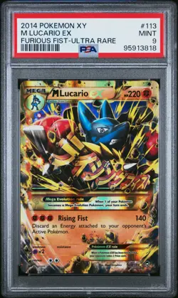 2014 POKEMON XY FURIOUS FISTS ULTRA RARE #113 M LUCARIO EX PSA 9 - Image 1