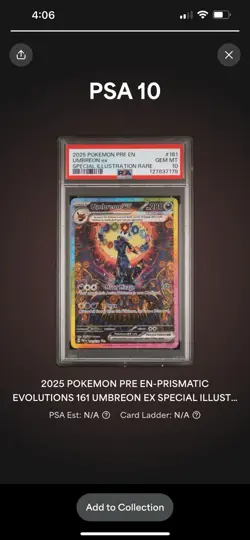 2025 Pokemon PRE Prismatic Evolutions Umbreon EX #161/131 SIR PSA 10 Gem Mint - Image 3