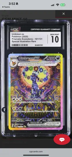 2025 Pokemon Prismatic Evolutions #161/131 Umbreon Ex SIR CGC 10 GEM MINT - Image 2