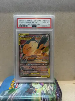 Pokemon Card Eevee & Snorlax GX Sun & Moon Team Up Promo SM169 Graded PSA 10 - Image 1