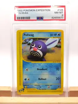 PSA 8 Poliwag 125/165 Non - Holo Expedition 2002 Pokemon NEAR MINT Pop 6 - Image 1