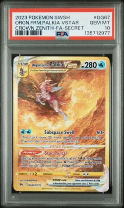 2023 POKEMON SWSH CROWN ZENITH GG67 ORIGIN FORME PALKIA VSTAR PSA 10 NEW CERT - Image 1