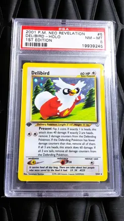 PSA 8 Delibird 2001 Neo Revelation 1st Edition 5/64 Holo Pokemon Card - Image 1